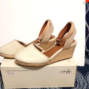 Cream Wedges Heels with Ankle Strap By Style & CO